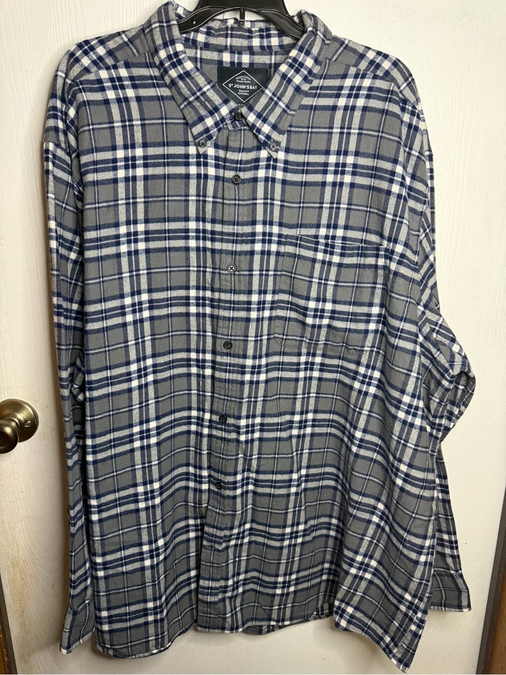 St. John's Bay Gray and Navy Plaid Button-Down Shirt